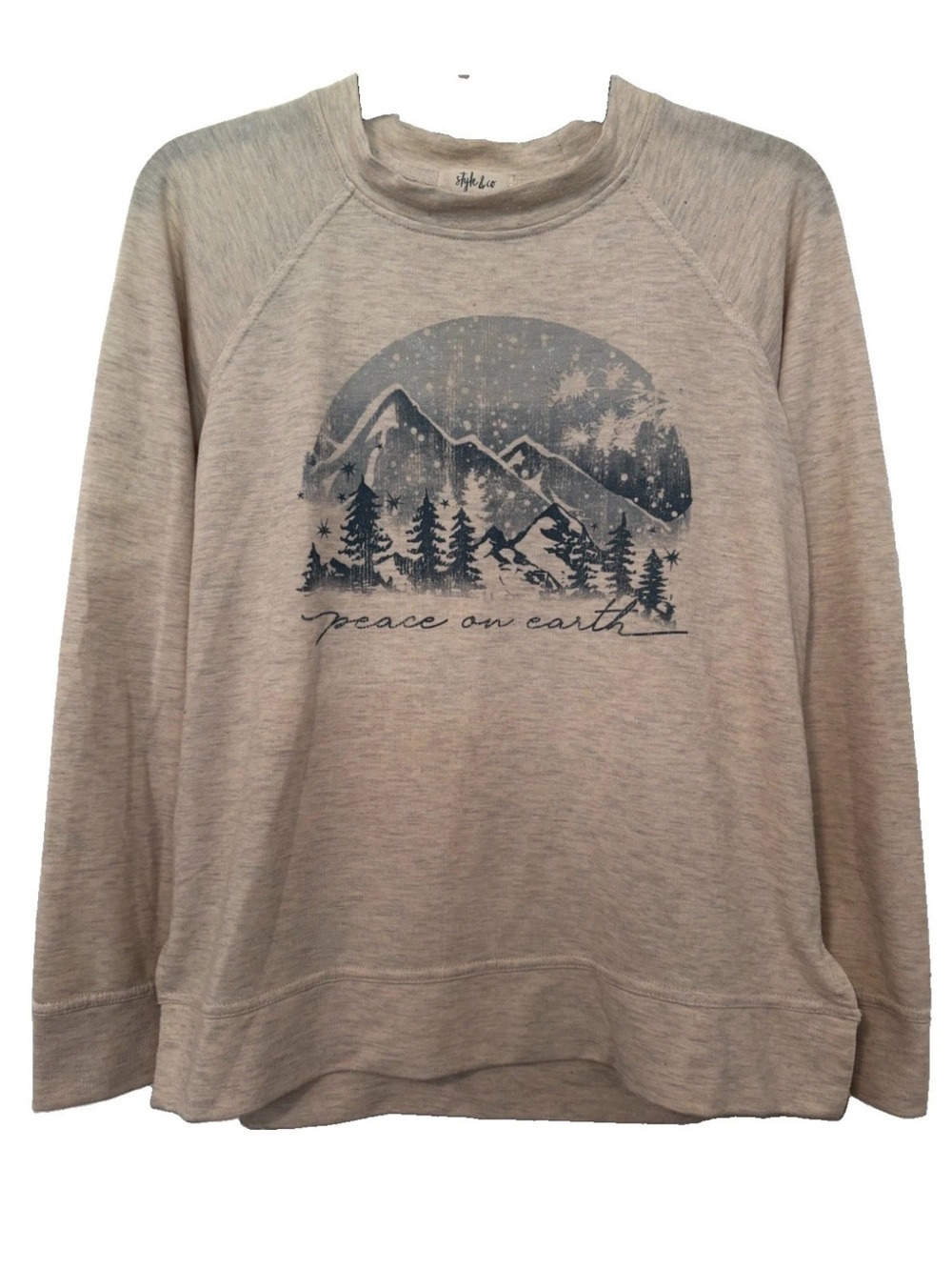Style & Co Cream Graphic Pullover Knit Sweatshirt Top ‘Peace on Earth' Holiday